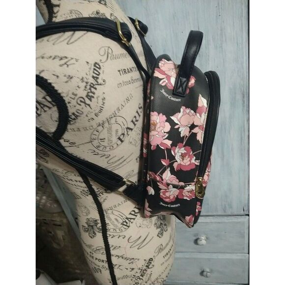 Juicy Couture Floral Logo Backpack Black & Pink Y2K Feminine - Picture 5 of 15